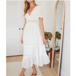 Lulus Folklore White Swiss Dot Lace Midi Dress